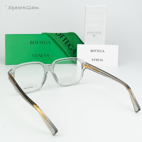 NEW Bottega Veneta BV1295O 004 Transparent Grey Demo Square Unisex Eyeglasses - Picture 1 of 7